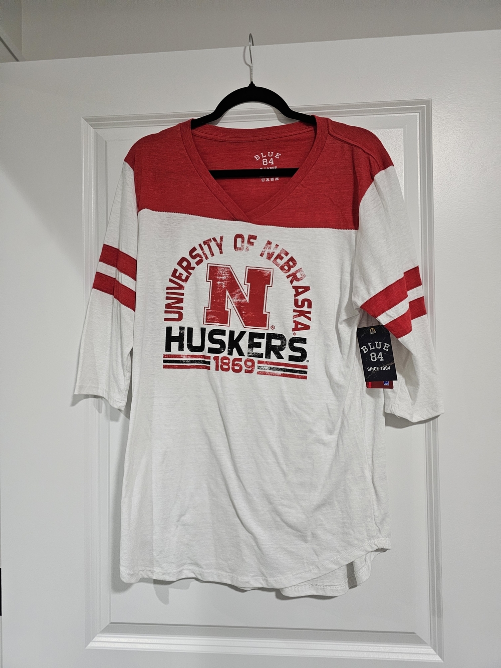 Blue 84 Nebraska Huskers Red & White V‑Neck Tee